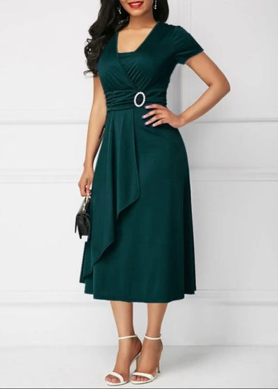 Sleek V-Neck Waist Dress