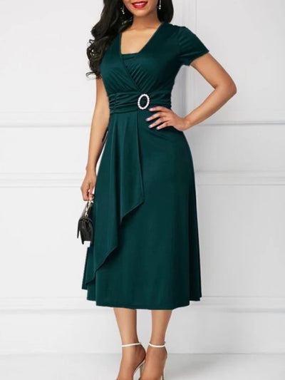 Sleek V-Neck Waist Dress