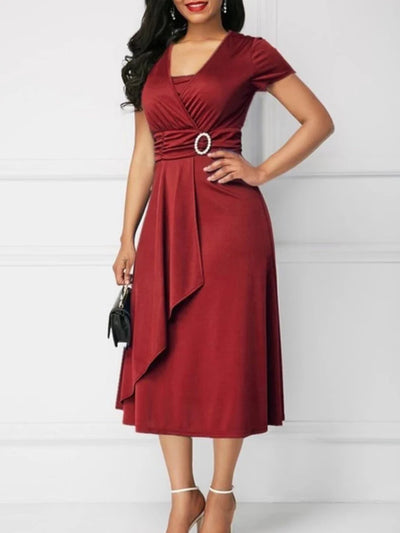 Sleek V-Neck Waist Dress