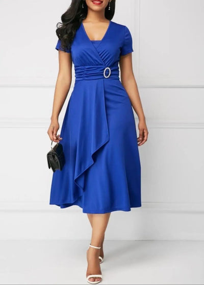 Sleek V-Neck Waist Dress