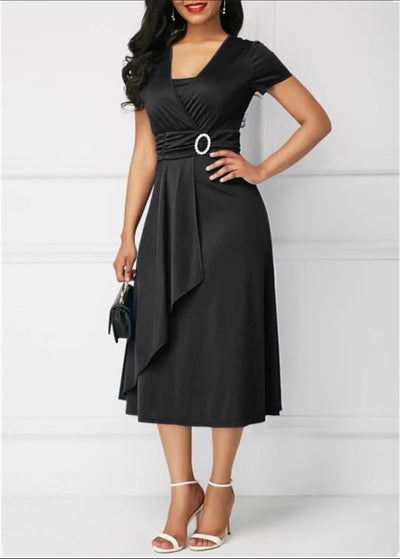 Sleek V-Neck Waist Dress