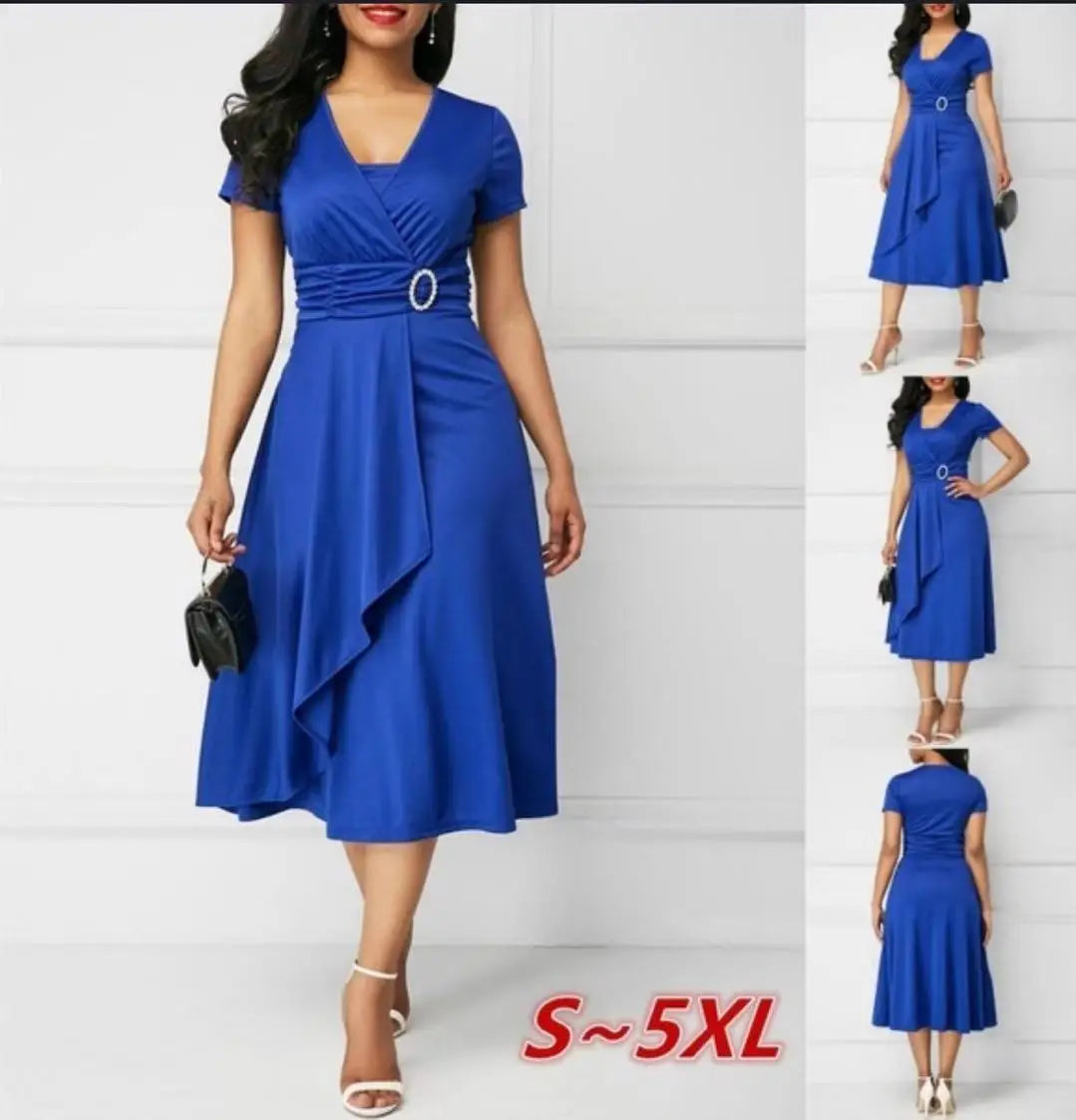 Sleek V-Neck Waist Dress