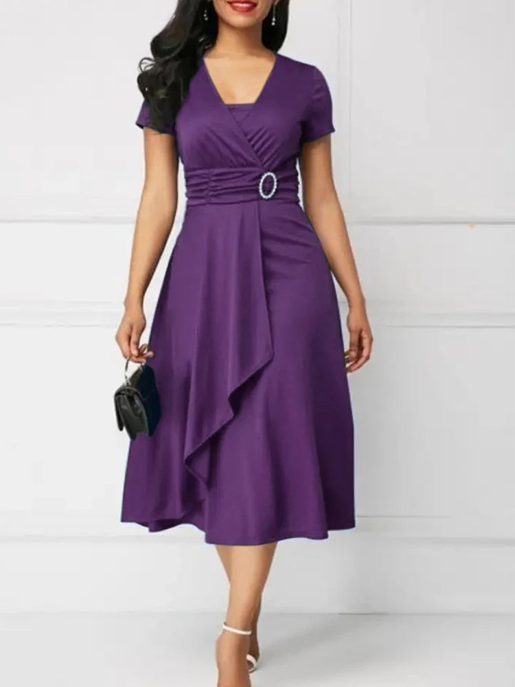 Sleek V-Neck Waist Dress